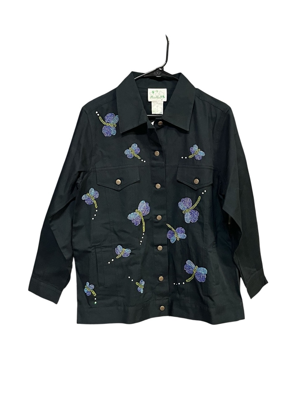 The Quacker Factory Beaded Butterfly Jacket Women’s M Black Cotton NWT